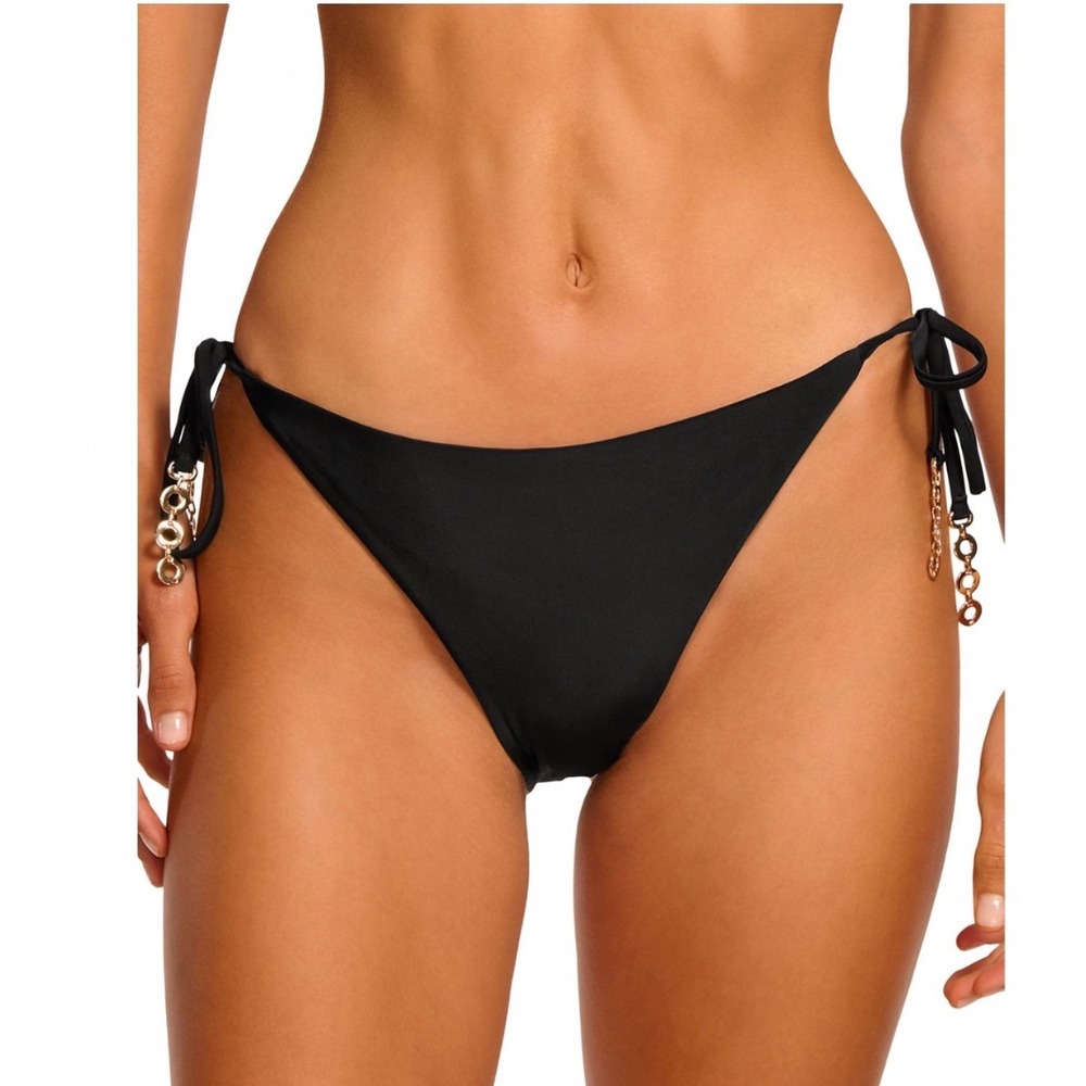 Ramy Brook Heather Bikini Bottom Black Gold Chain Link Side Tie C11258022 Small